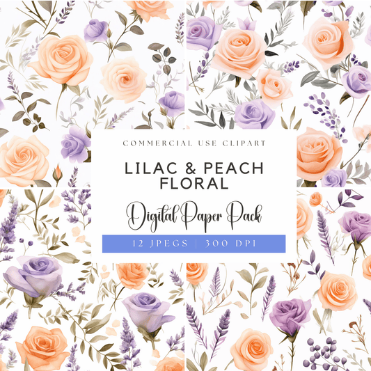 a floral background with the words lilac and peach floral digital paper pack