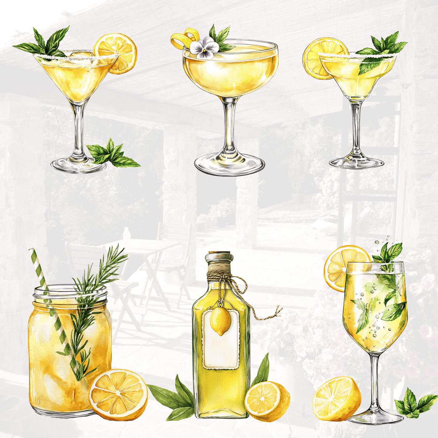 a painting of lemonade and lemonade in glasses