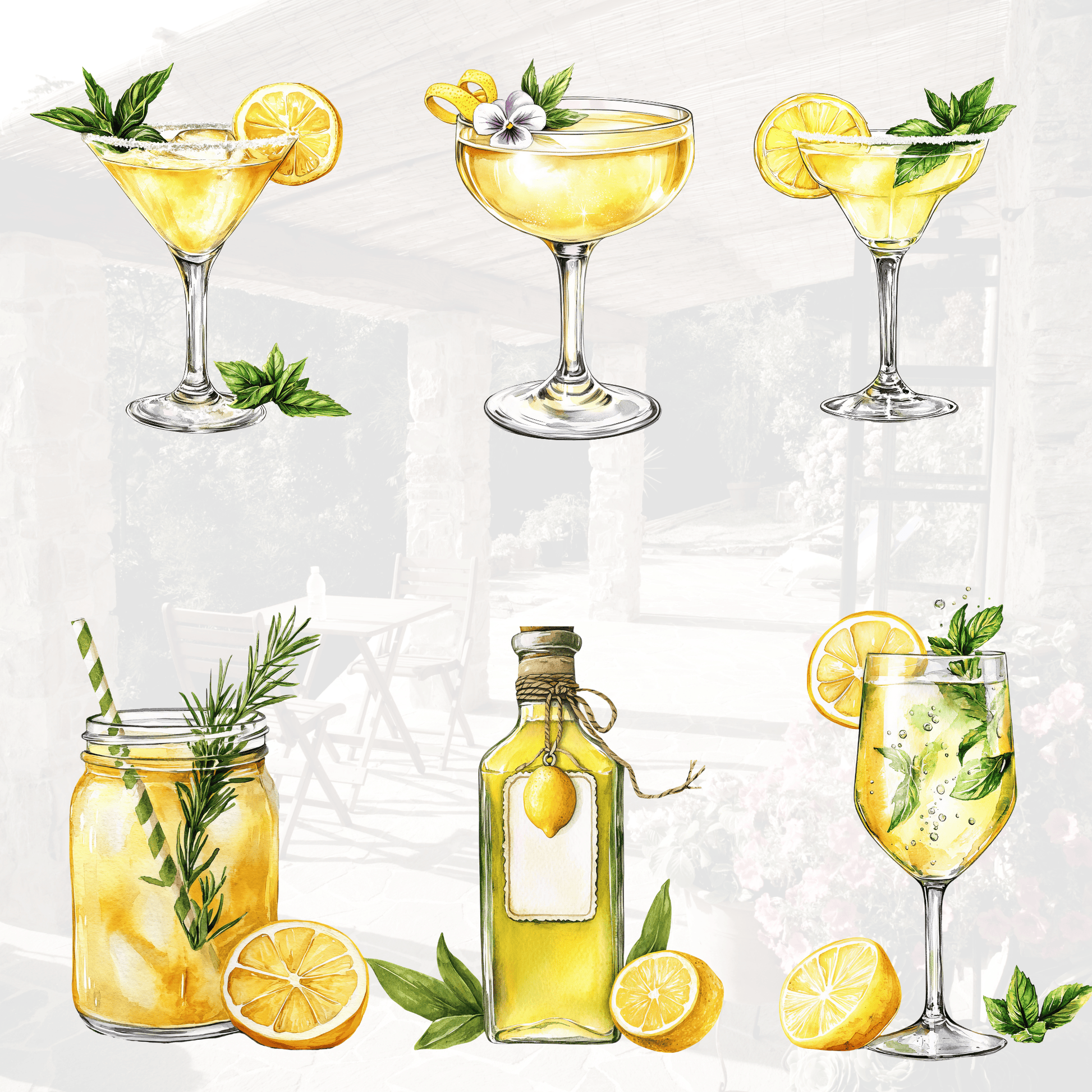 a painting of lemonade and lemonade in glasses
