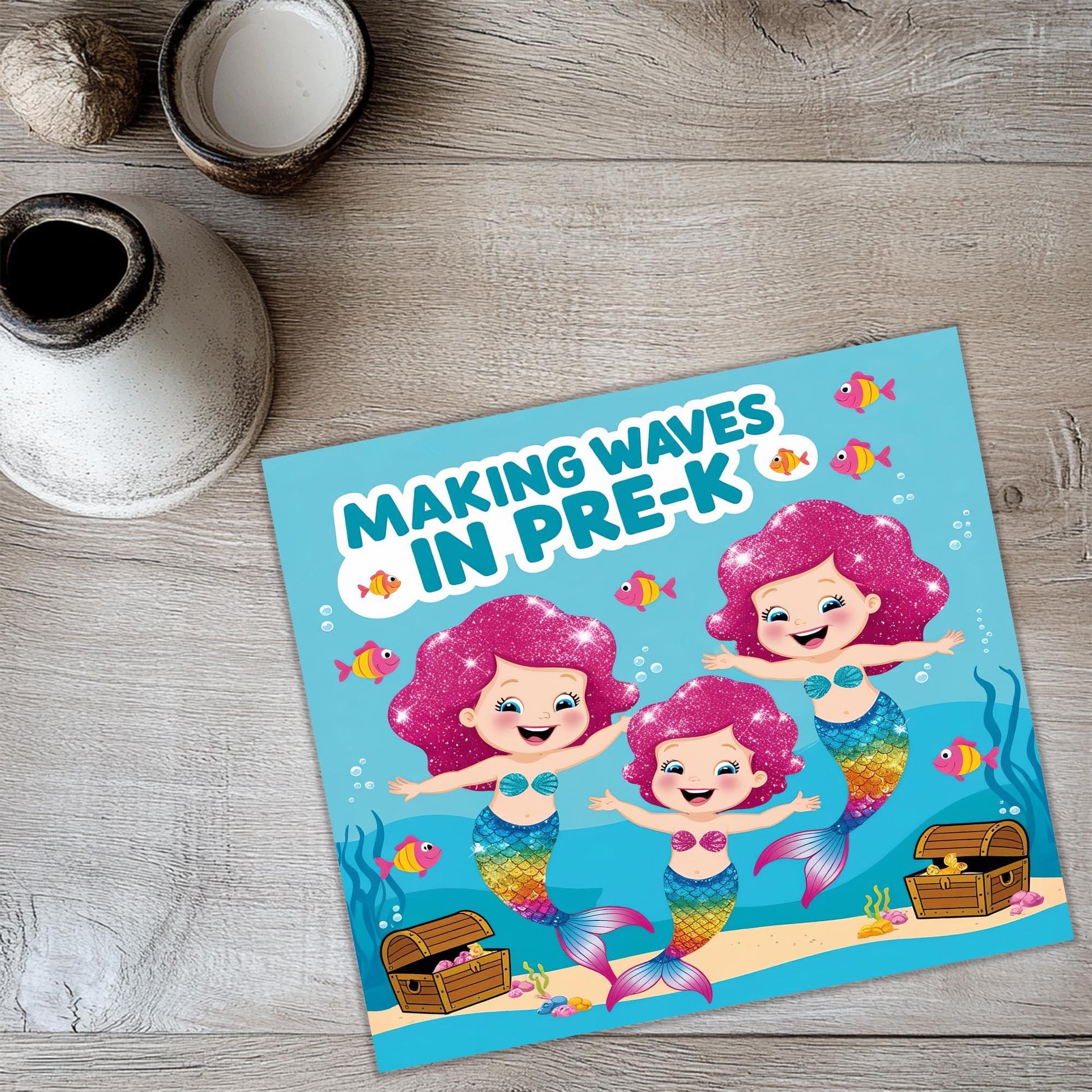 a picture of two little mermaids with pink hair