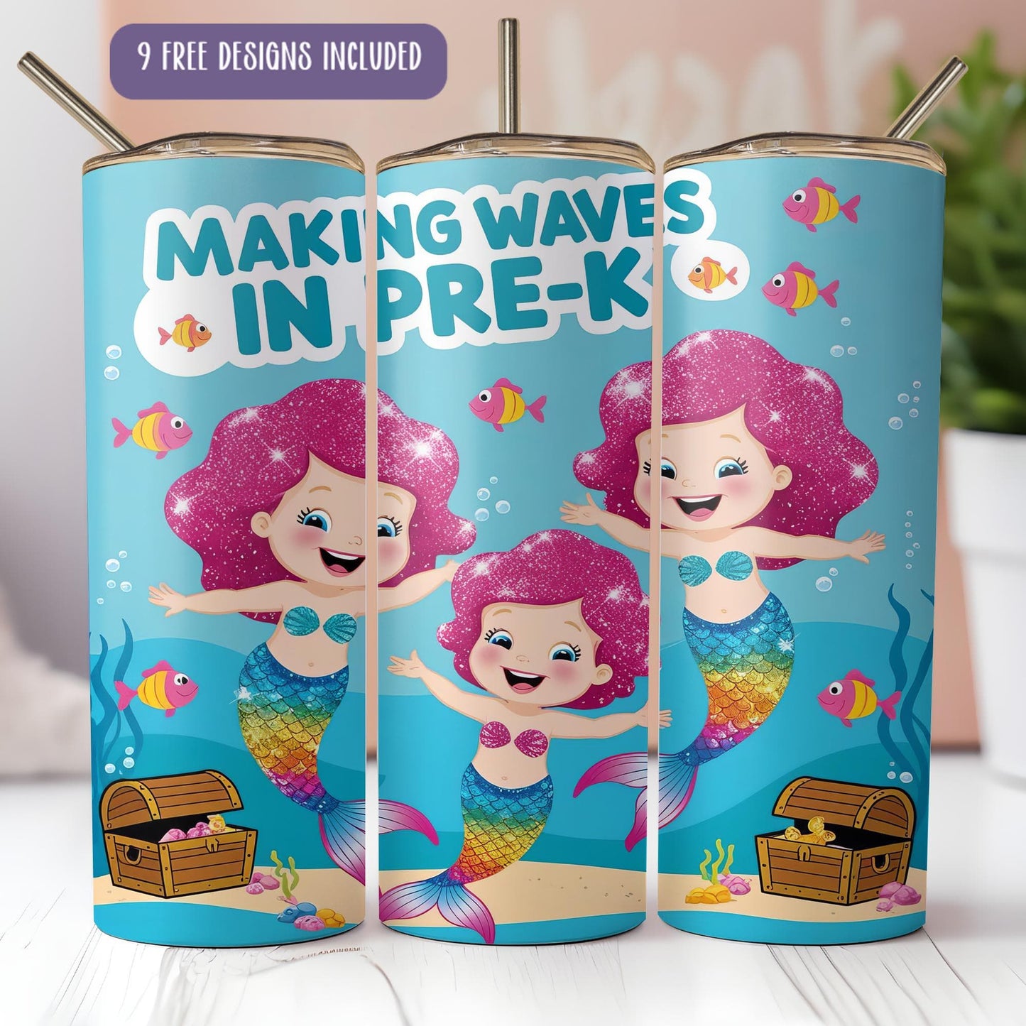 a couple of little mermaids that are on a table