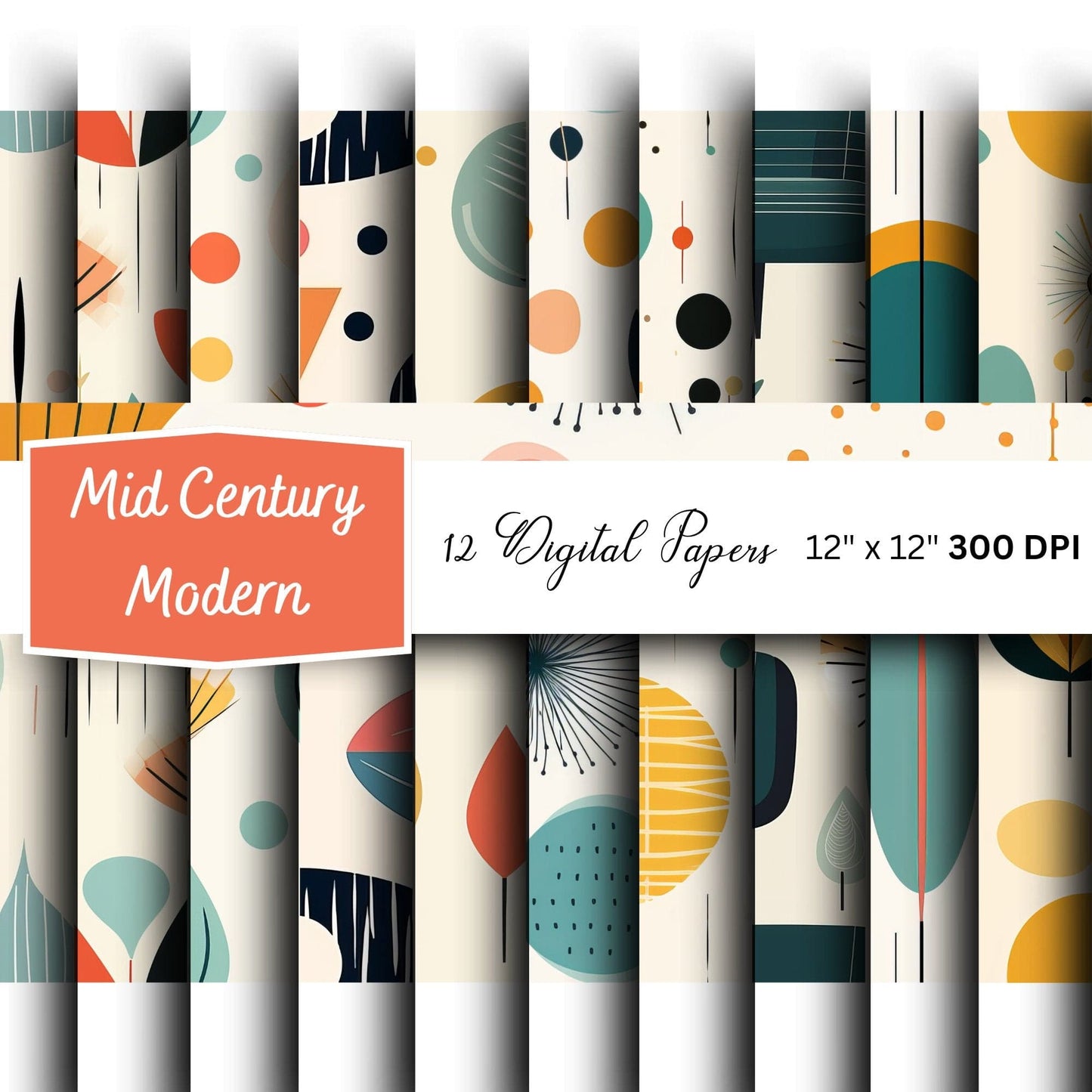 Mid Century Modern Seamless Pattern Digital Papers