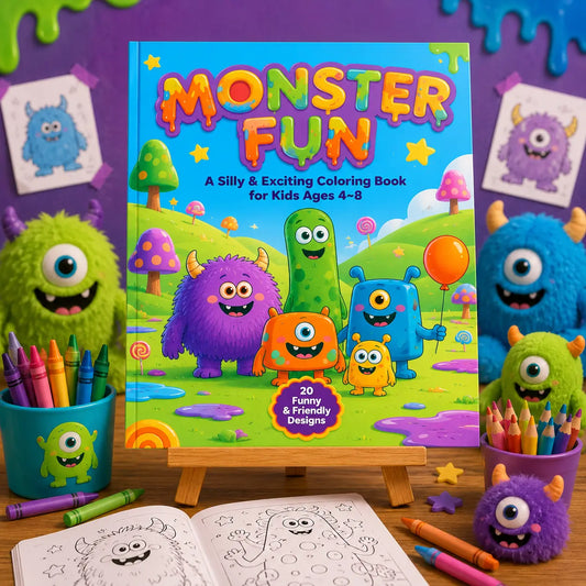 Monster Fun Colouring Book for Kids Ages 4–8 | Cute Monster Printable Activity Book | PLR & MRR Included