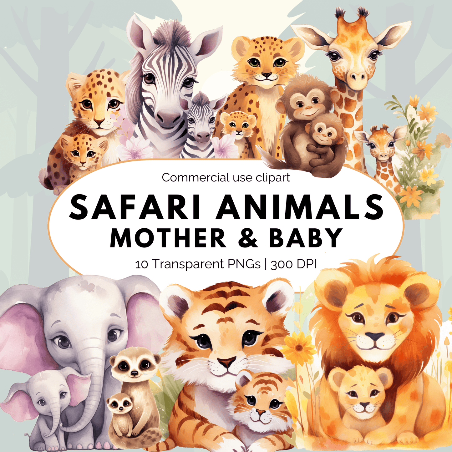 Mother & Baby Safari Animals Clipart