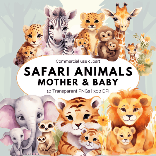 Mother & Baby Safari Animals Clipart