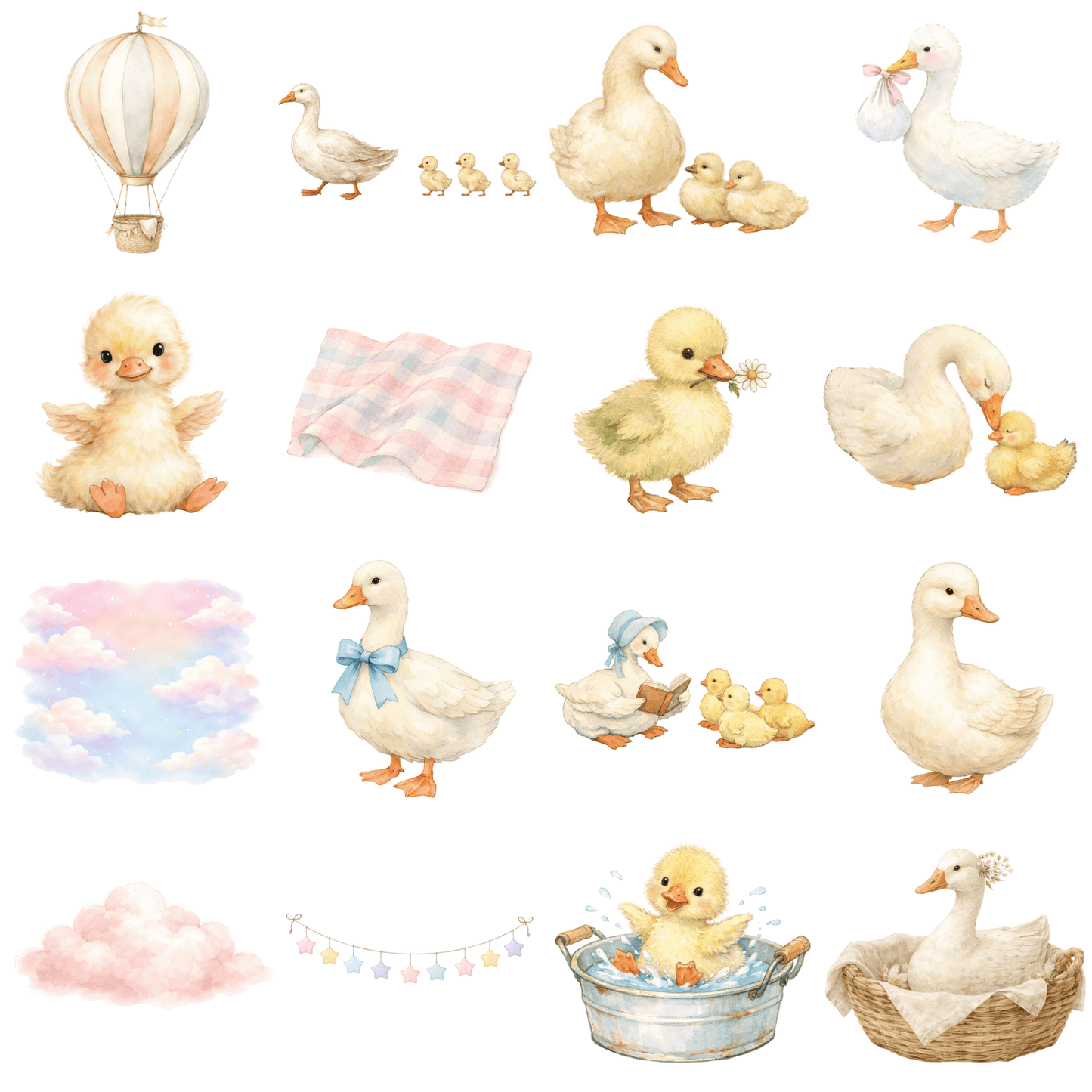 Mother Goose Clipart Bundle – Baby Duck PNG Graphics, Vintage Nursery Rhyme Clipart, Cute Kids Printable Design Pack