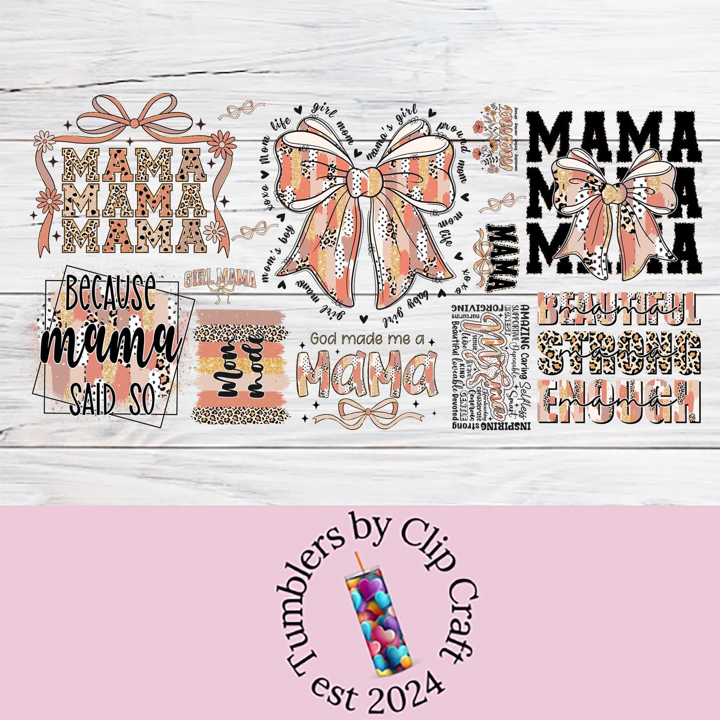 a picture of some stickers on a wooden surface