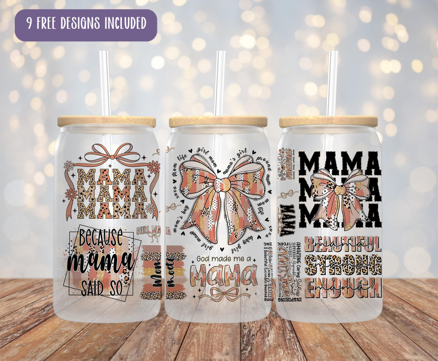 a set of three personalized tumblers with a bow