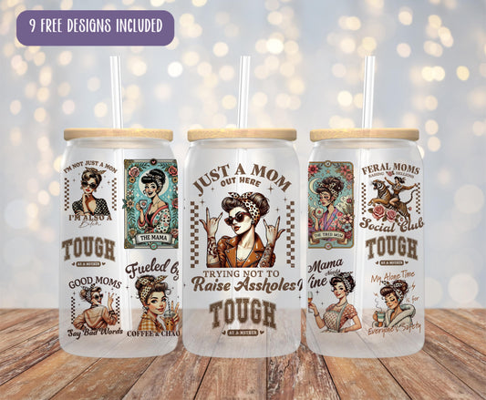 a set of three tumblers with a picture of a woman on them