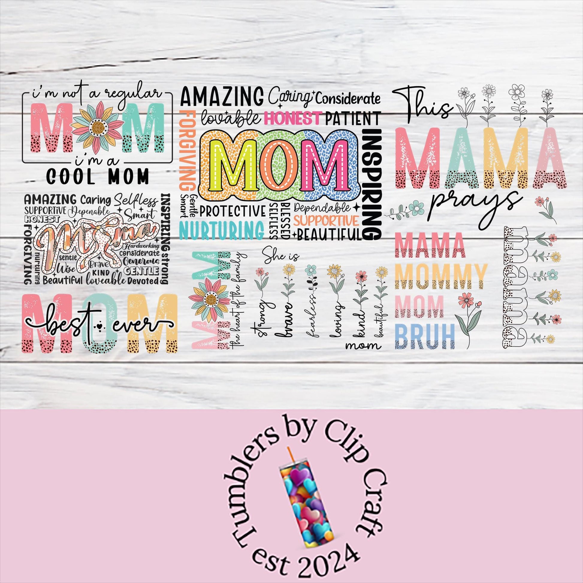 a mother's day card with a picture of the word mom on it