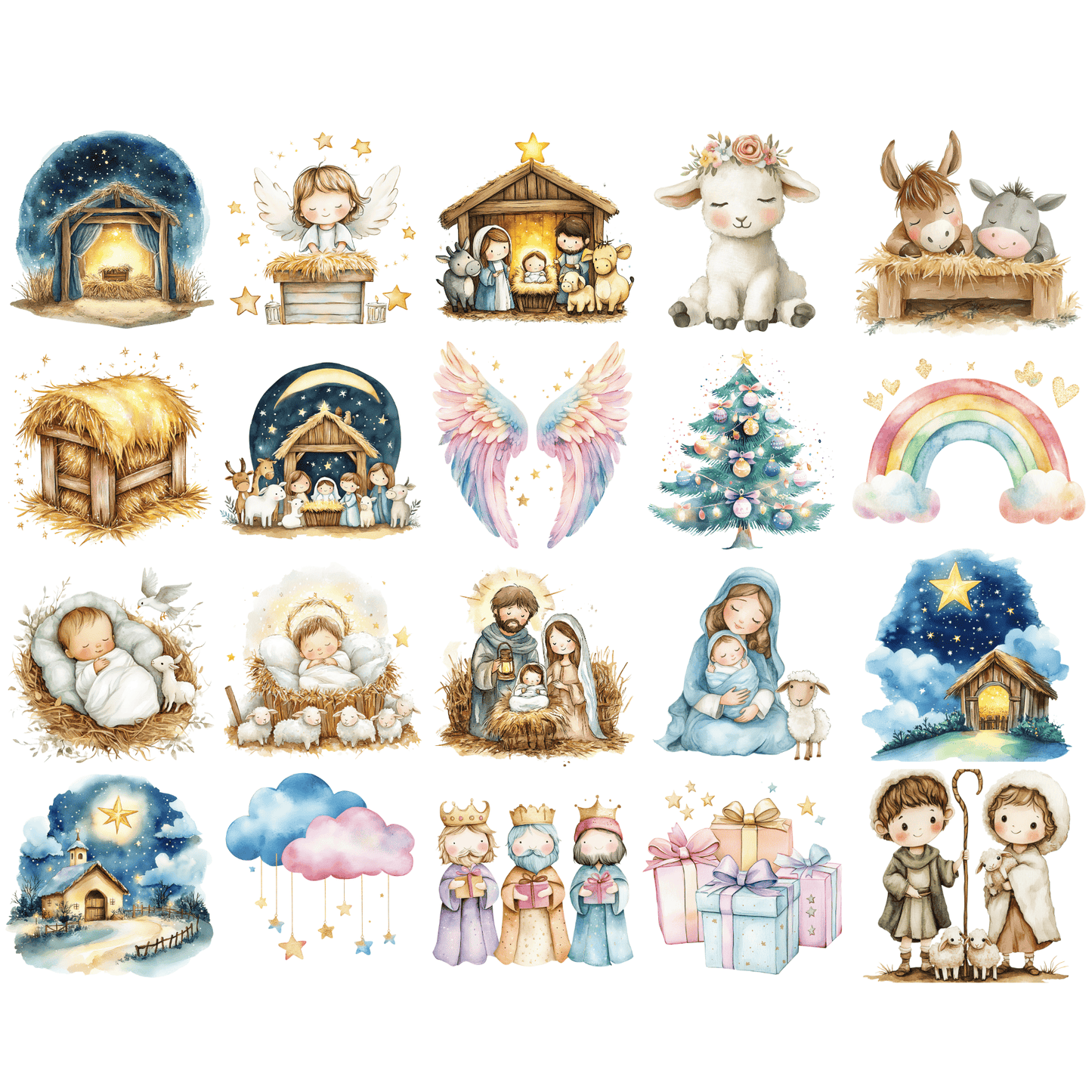 Nativity Scene Clipart PNG | Watercolor Christmas Nativity