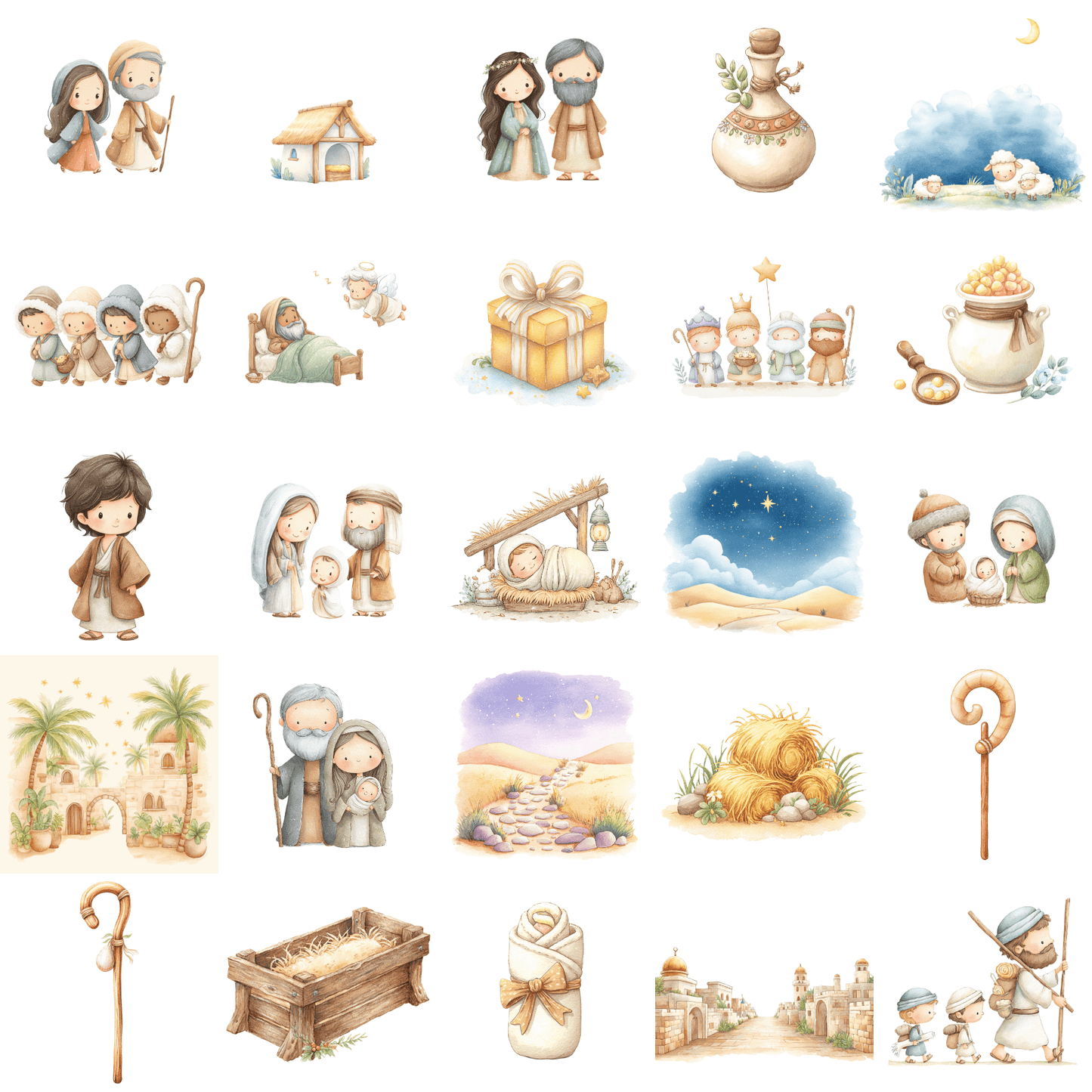 Nativity Watercolor Clipart Bundle | 50 Commercial Use Christmas PNGs