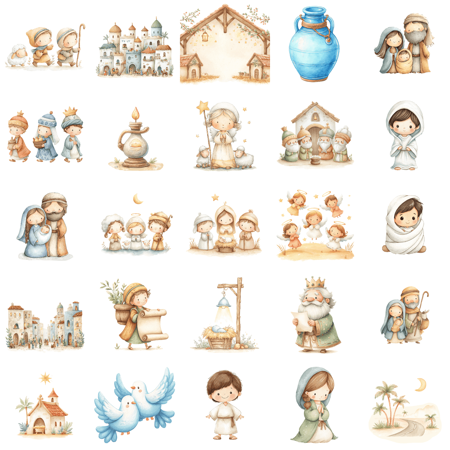Nativity Watercolor Clipart Bundle | 50 Commercial Use Christmas PNGs