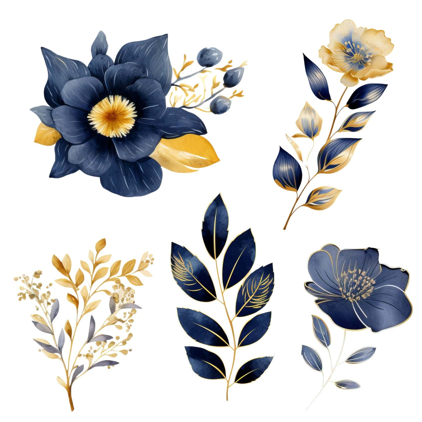 Navy and Gold floral Clipart