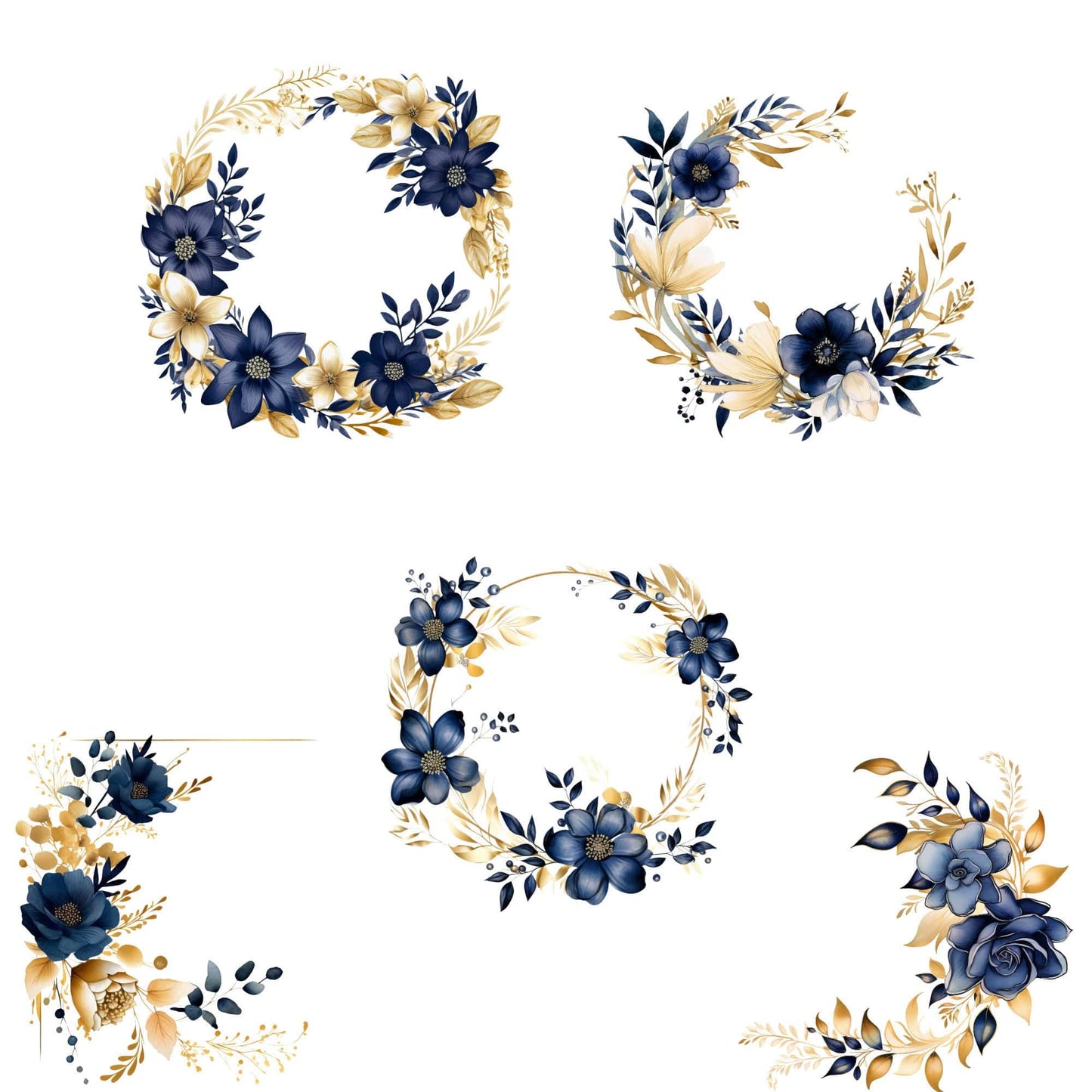 Navy and Gold floral Clipart