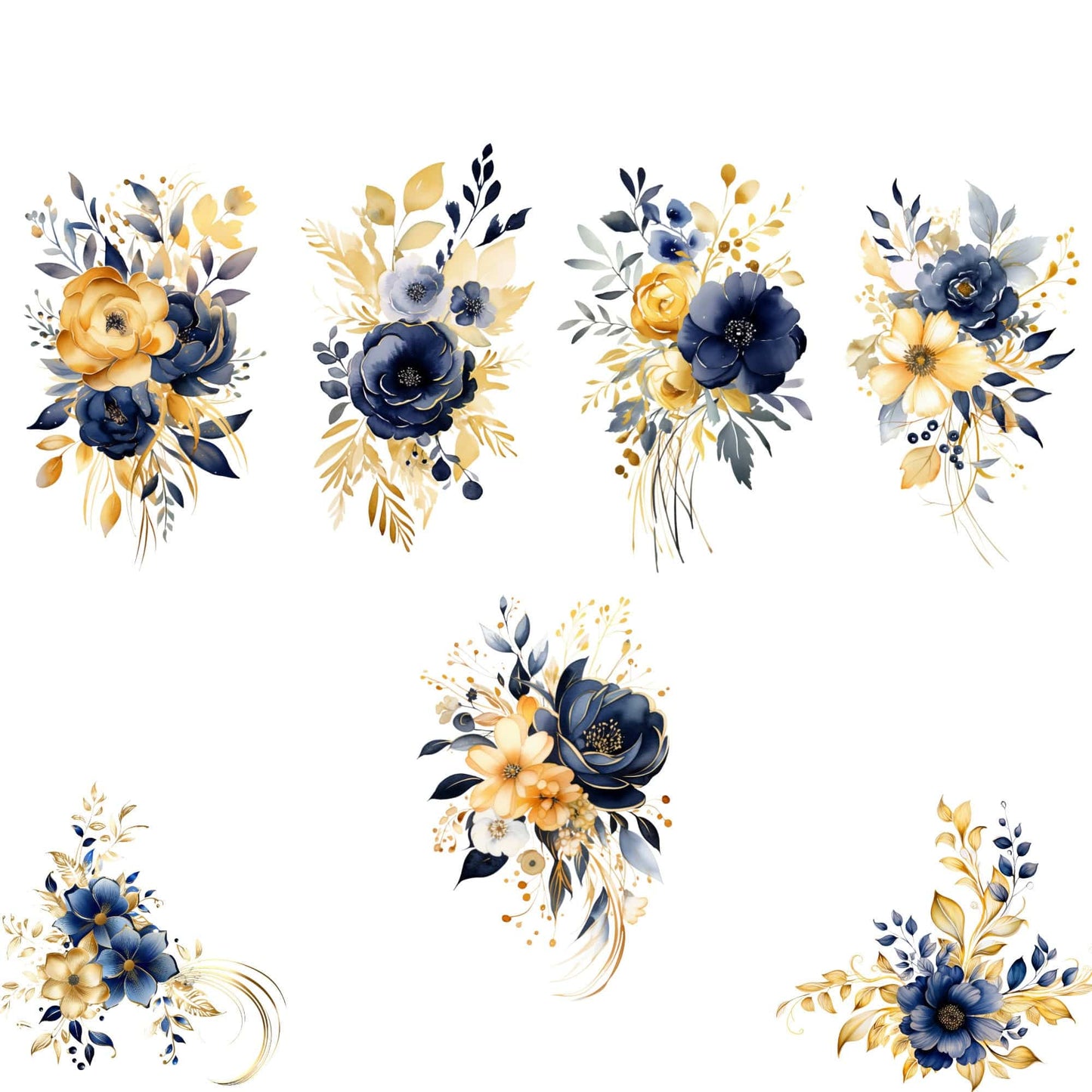 Navy and Gold floral Clipart