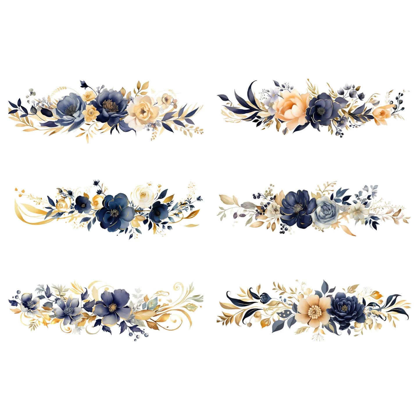 Navy and Gold floral Clipart