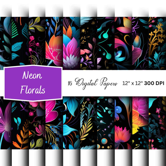 Neon Floral Seamless Pattern Digital Papers