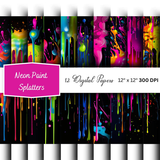 Neon Paint Splatter Digital Paper