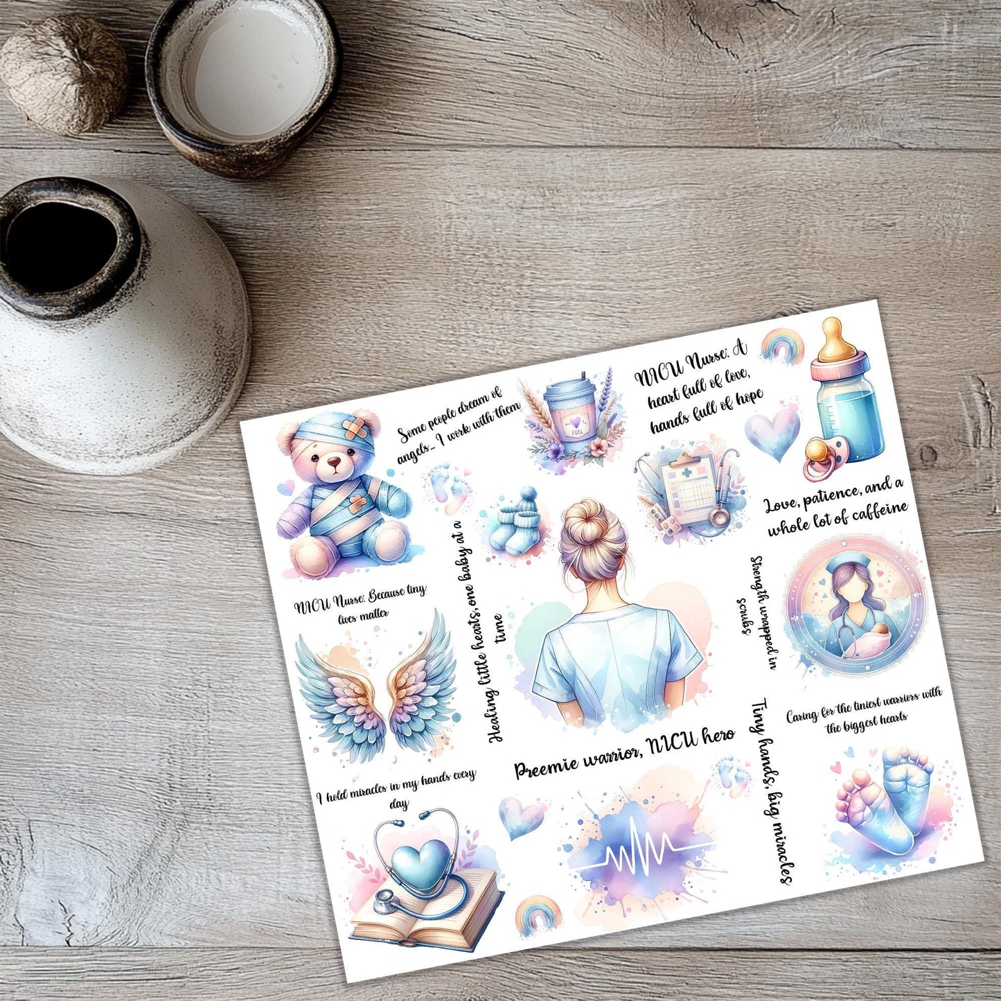 a sticker sheet with a variety of items on it