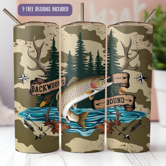a set of three travel mugs with a picture of a fish