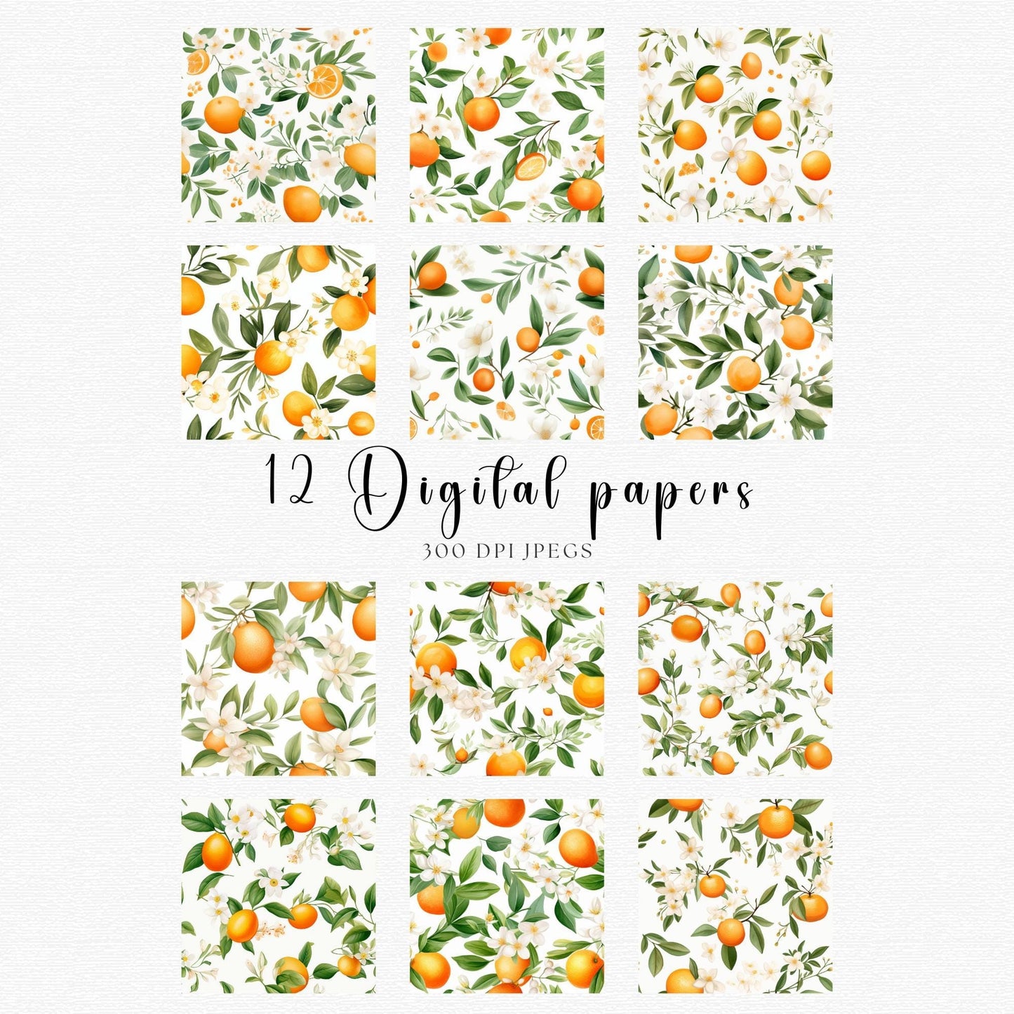 Orange Blossom Floral Digital Papers
