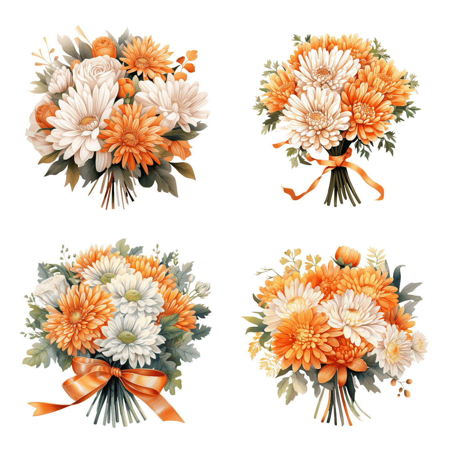 a bouquet of flowers is shown in four different pictures