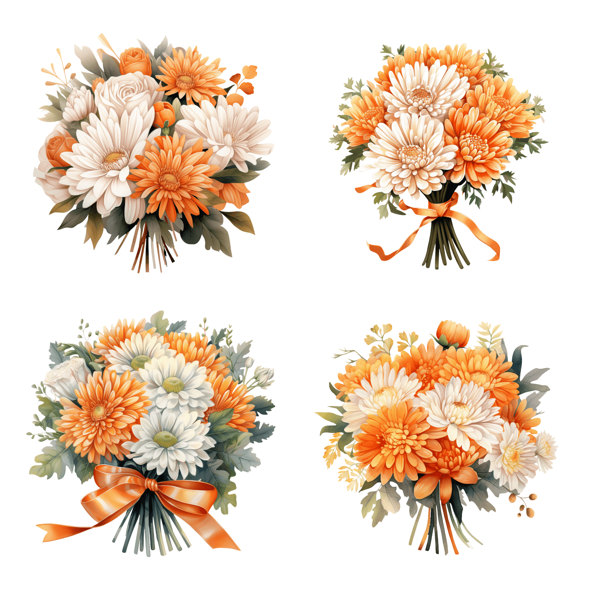 a bouquet of flowers is shown in four different pictures