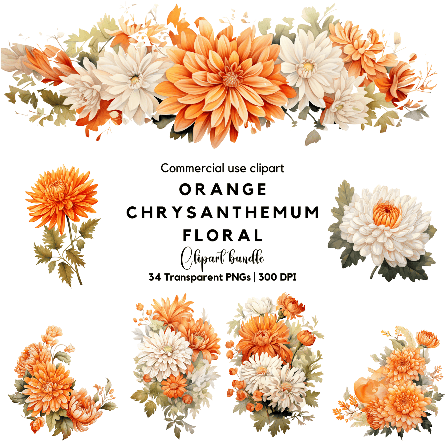 a bunch of orange and white flowers on a white background