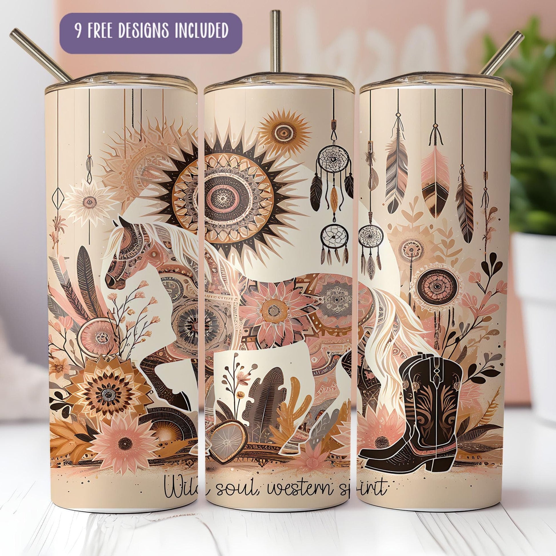 a set of three coffee mugs with designs on them