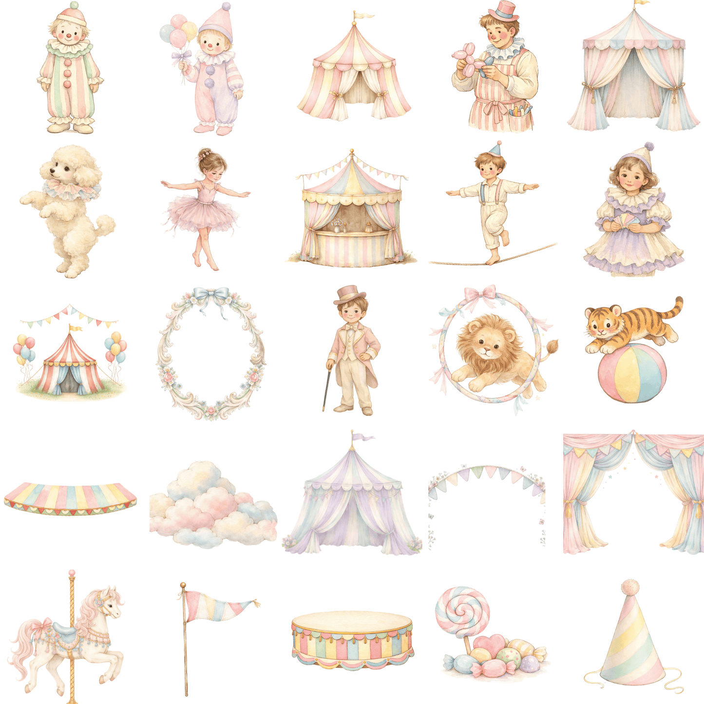 Pastel Circus Clipart Bundle (Commercial Use PNG)