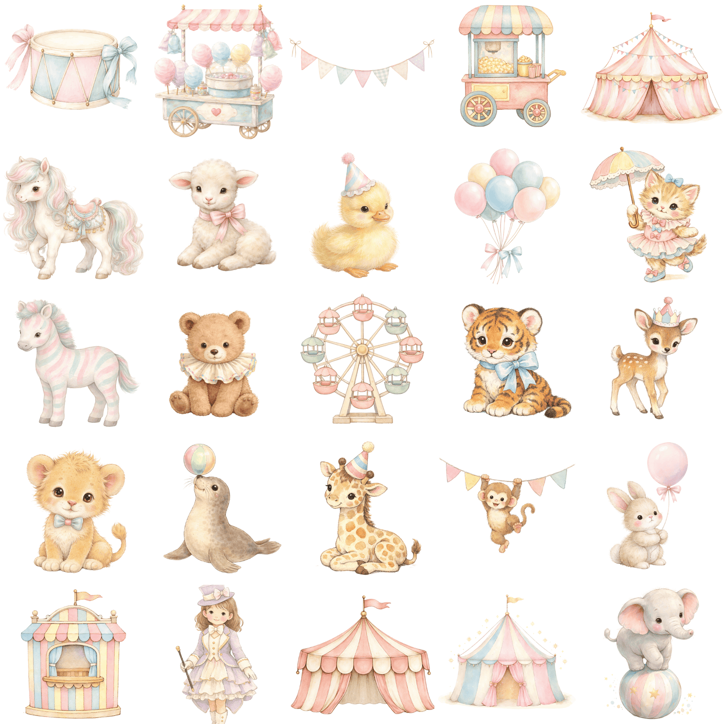 Pastel Circus Clipart Bundle (Commercial Use PNG)