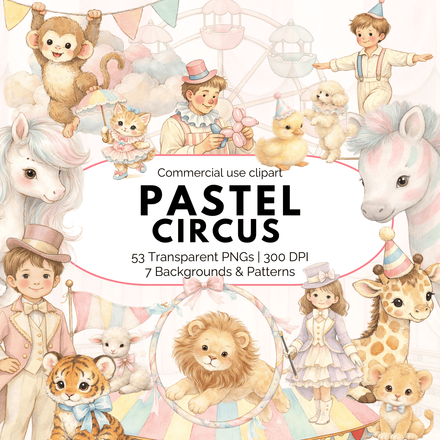Pastel Circus Clipart Bundle (Commercial Use PNG)