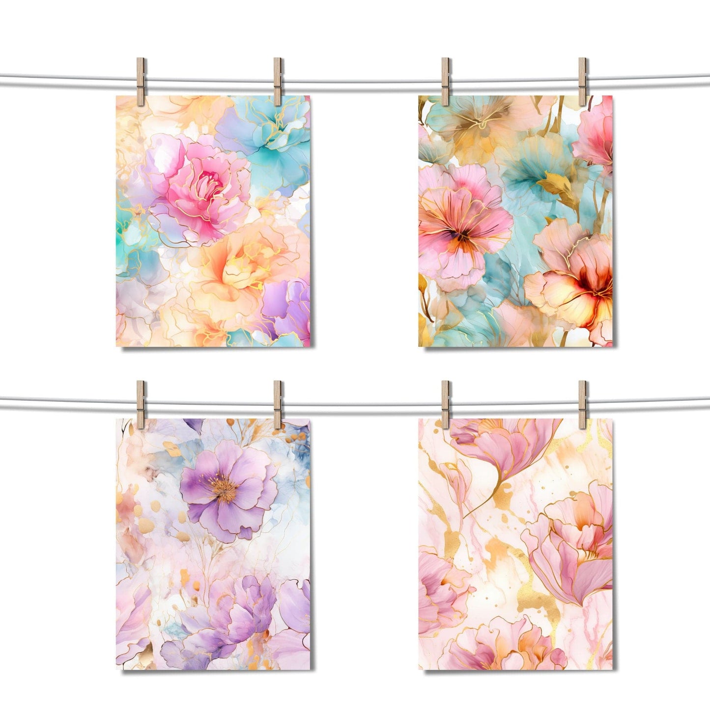 Pastel Floral Alcohol Ink Digital Papers