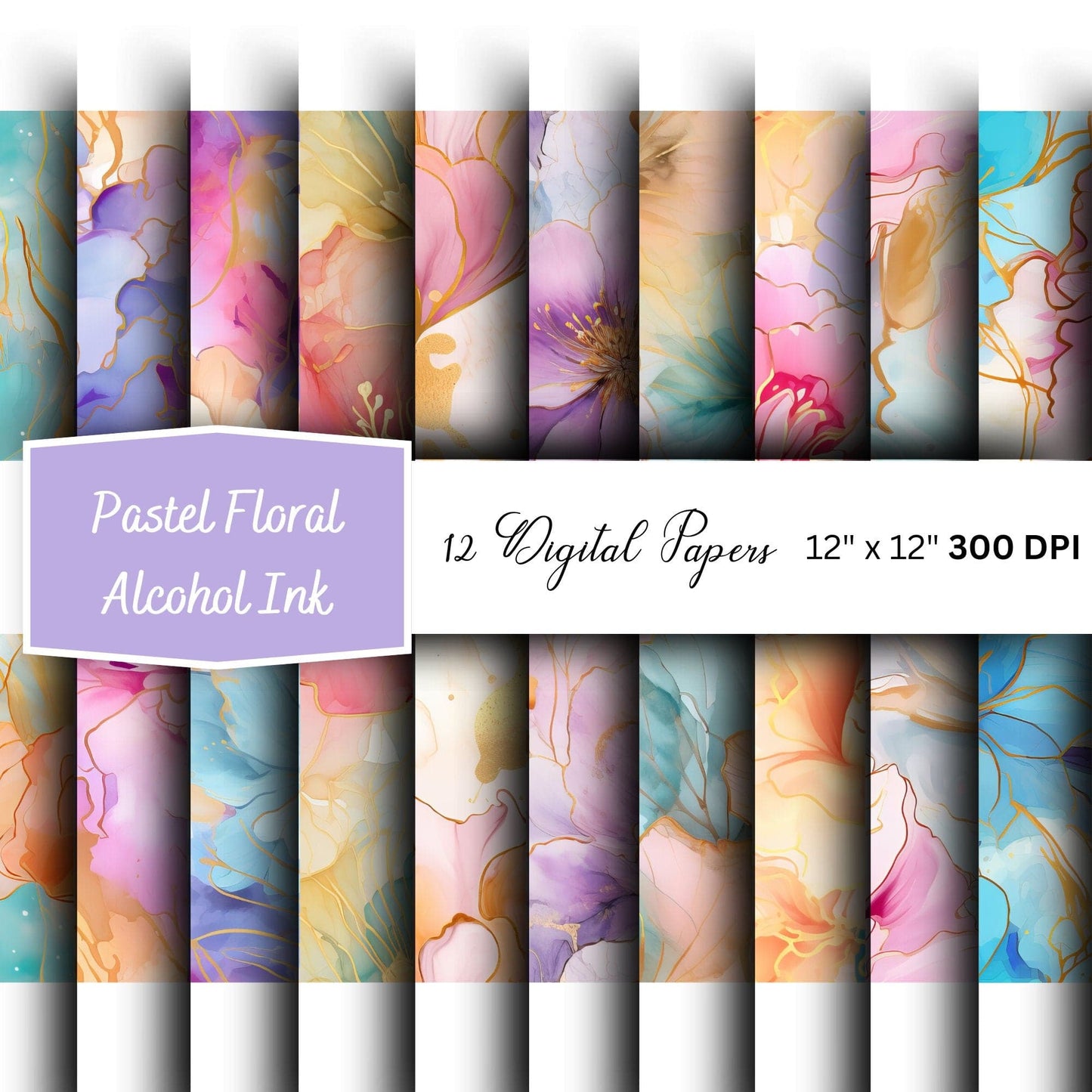 Pastel Floral Alcohol Ink Digital Papers
