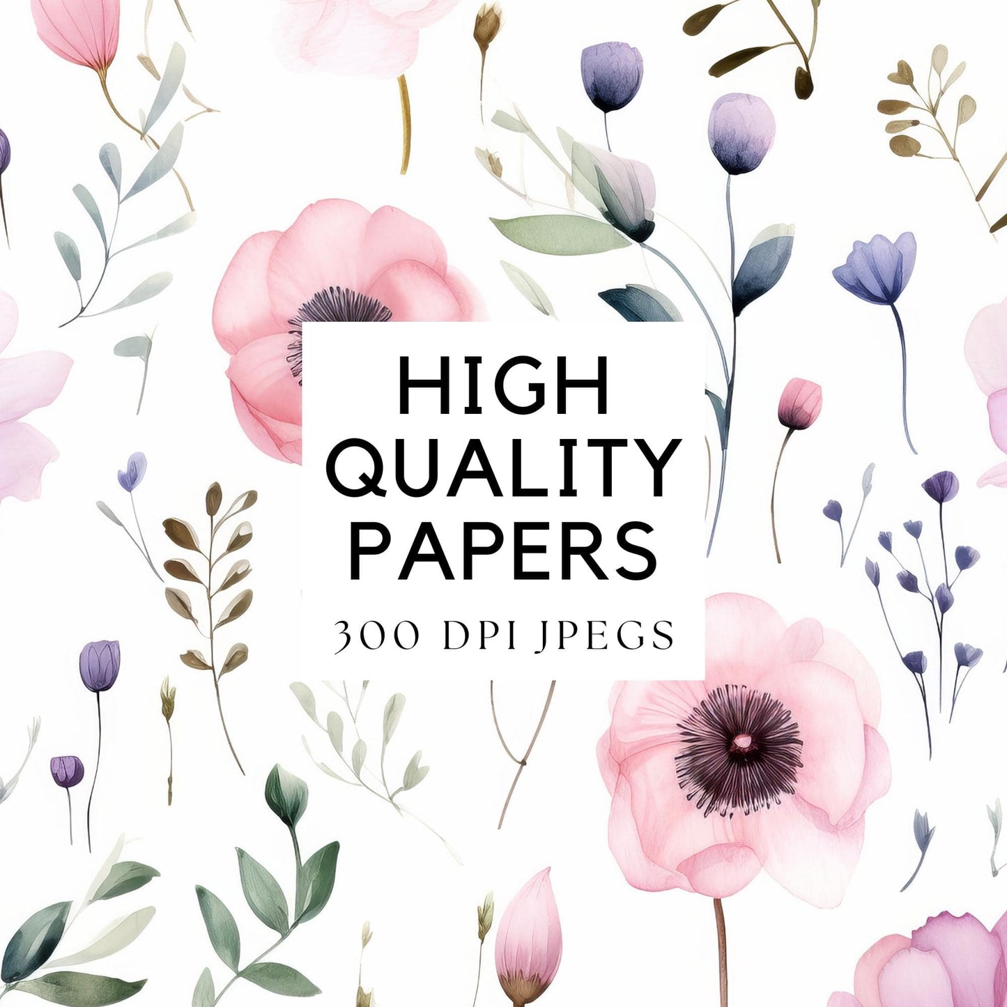 Pastel Pink Boho Wildflowers Digital Papers