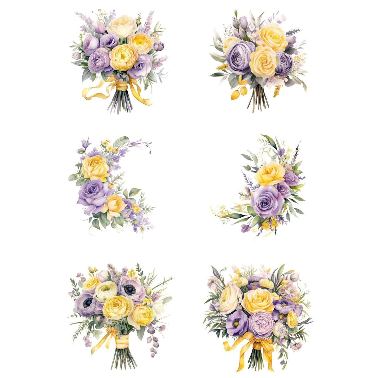 Pastel Purple and Yellow Wedding Flowers Clipart