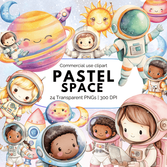 Pastel Space Clipart PNG – Kawaii Planets, Astronaut & Outer Space Digital Designs
