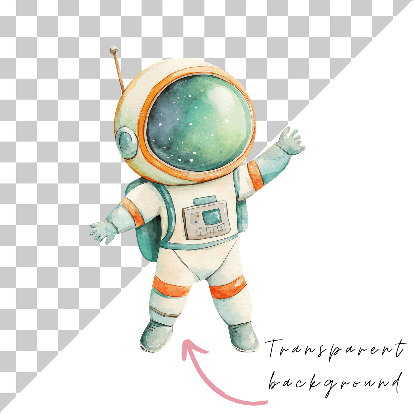 a watercolor drawing of an astronaut in a space suit