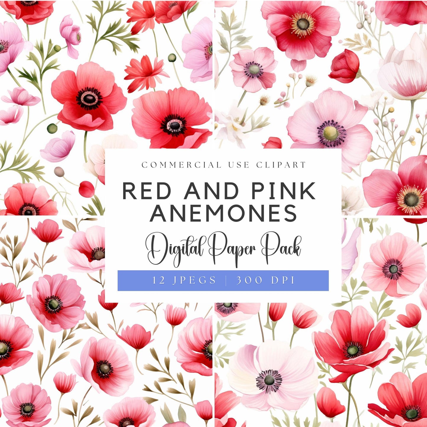 Pink and Red Anemones Digital Papers