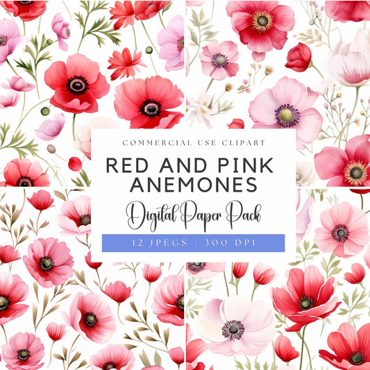 Pink and Red Anemones Digital Papers
