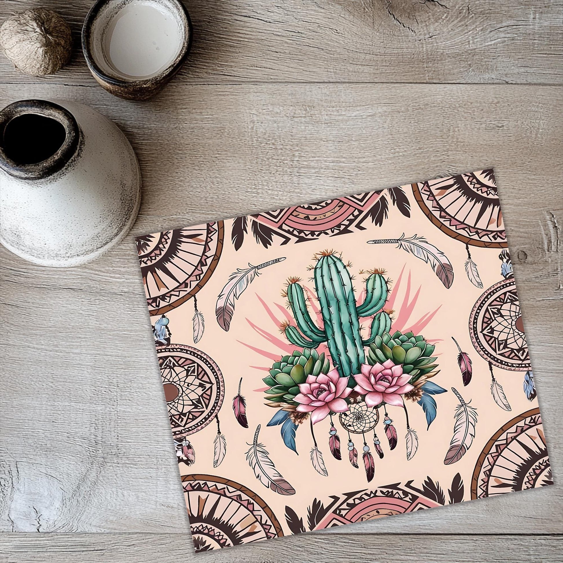a placemat with a cactus and flowers on it