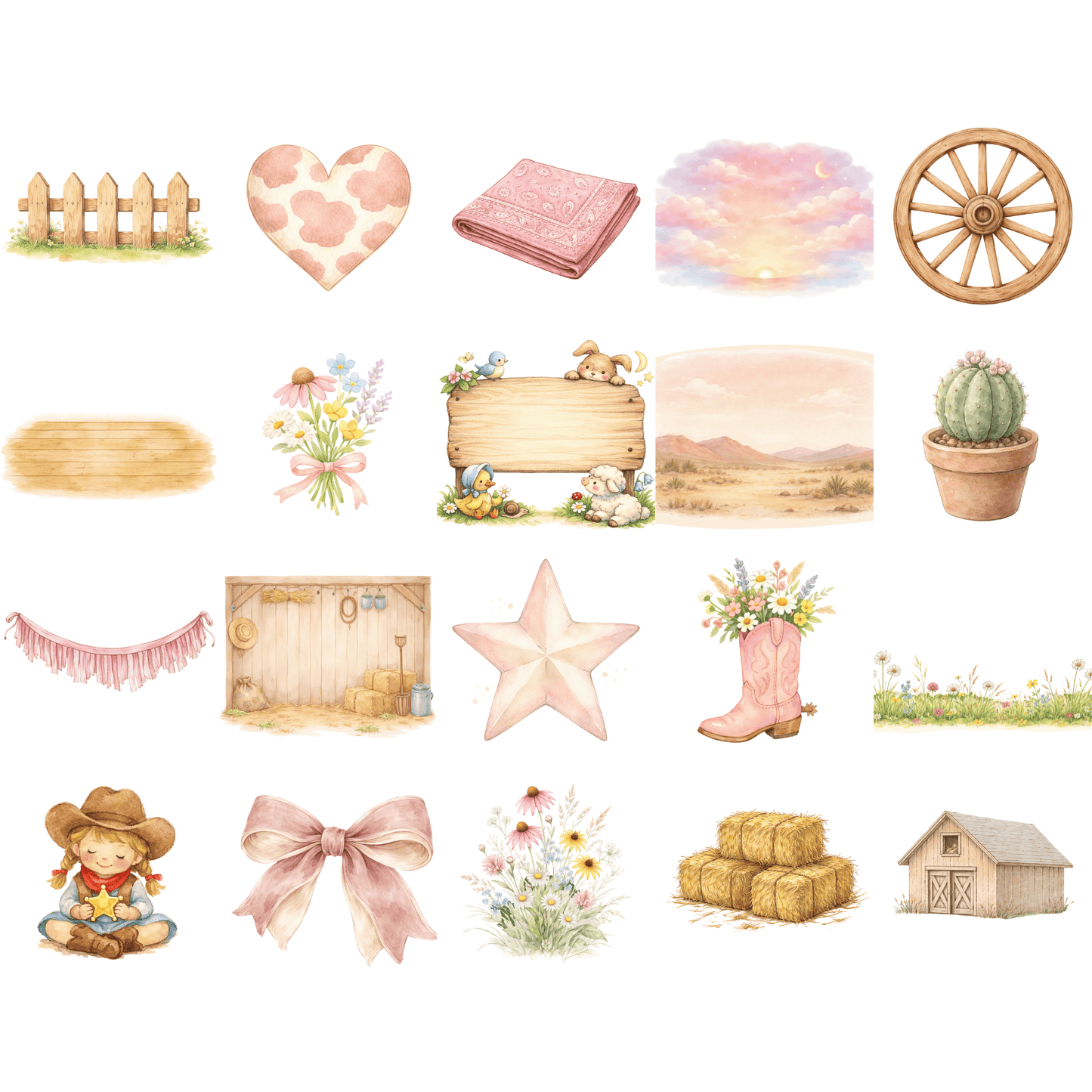 Pink Cowgirl Kids Clipart Bundle – Western Rodeo Girls PNG, Cute Baby Cowgirl Graphics, Commercial Use Clipart Pack