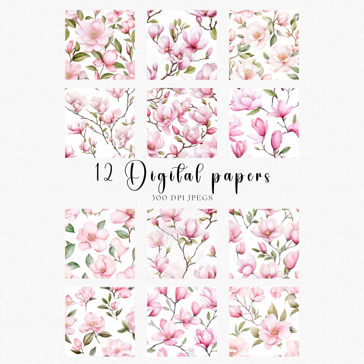 Pink Magnolia Seamless Pattern Digital Paper