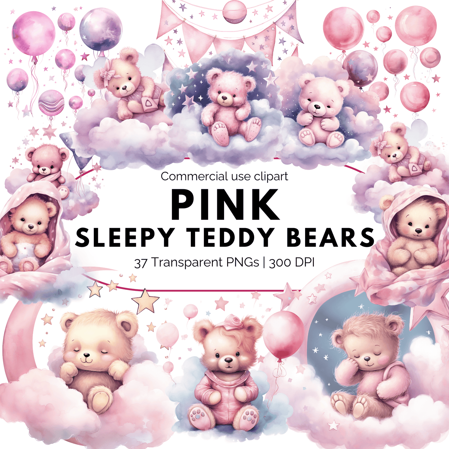 Pink Sleeping Teddy Bear Clipart