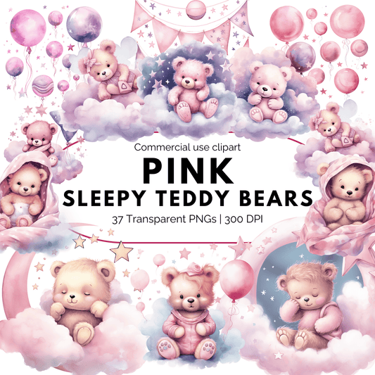 Pink Sleeping Teddy Bear Clipart