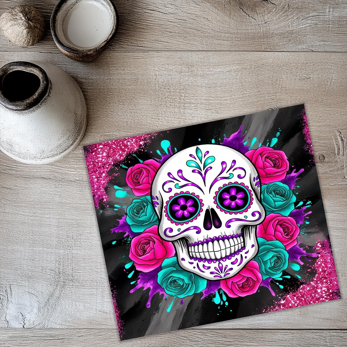a picture of a skull with roses on it