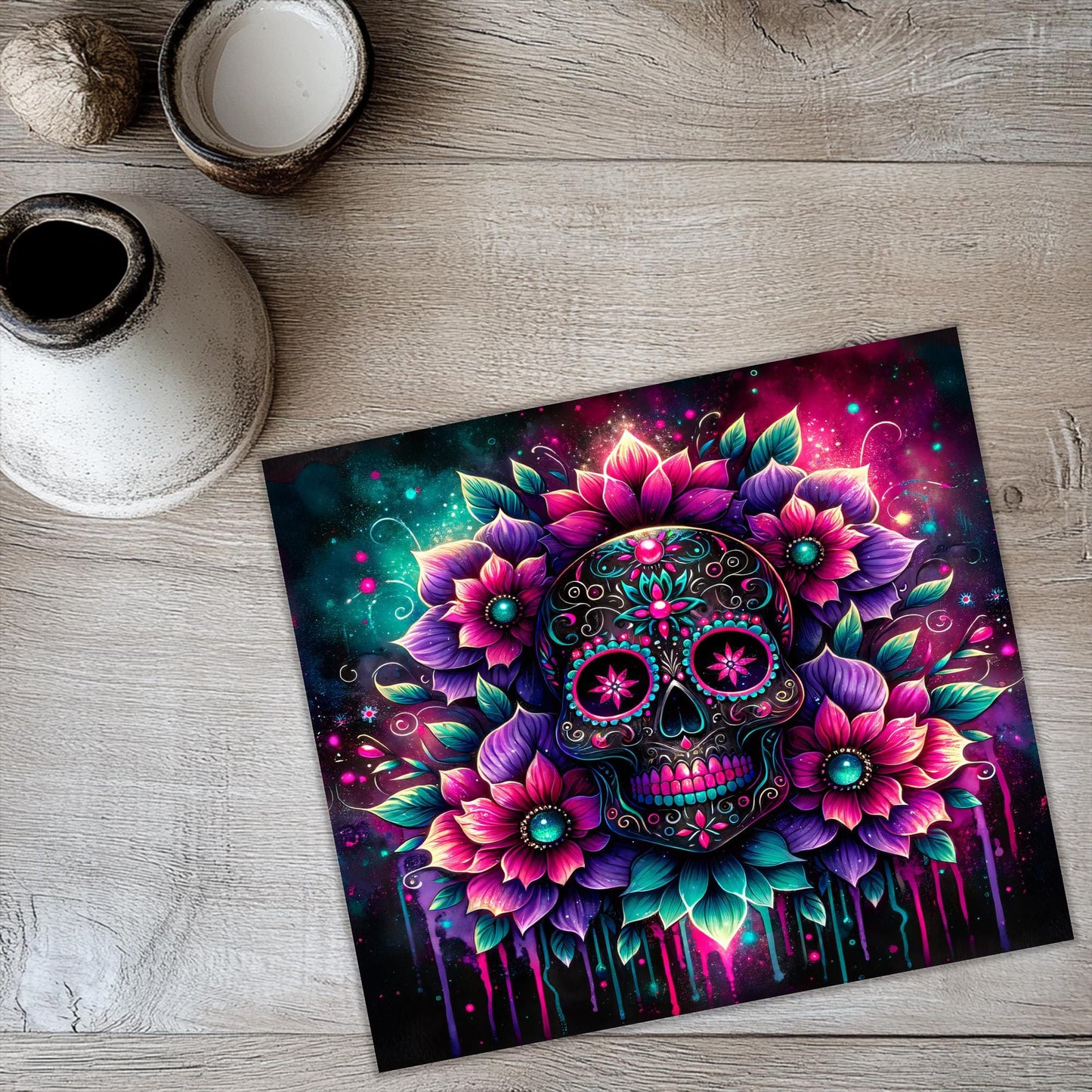 a picture of a skull with flowers on it