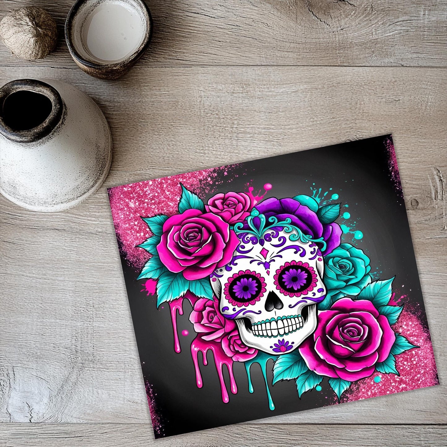 a picture of a skull with roses on it