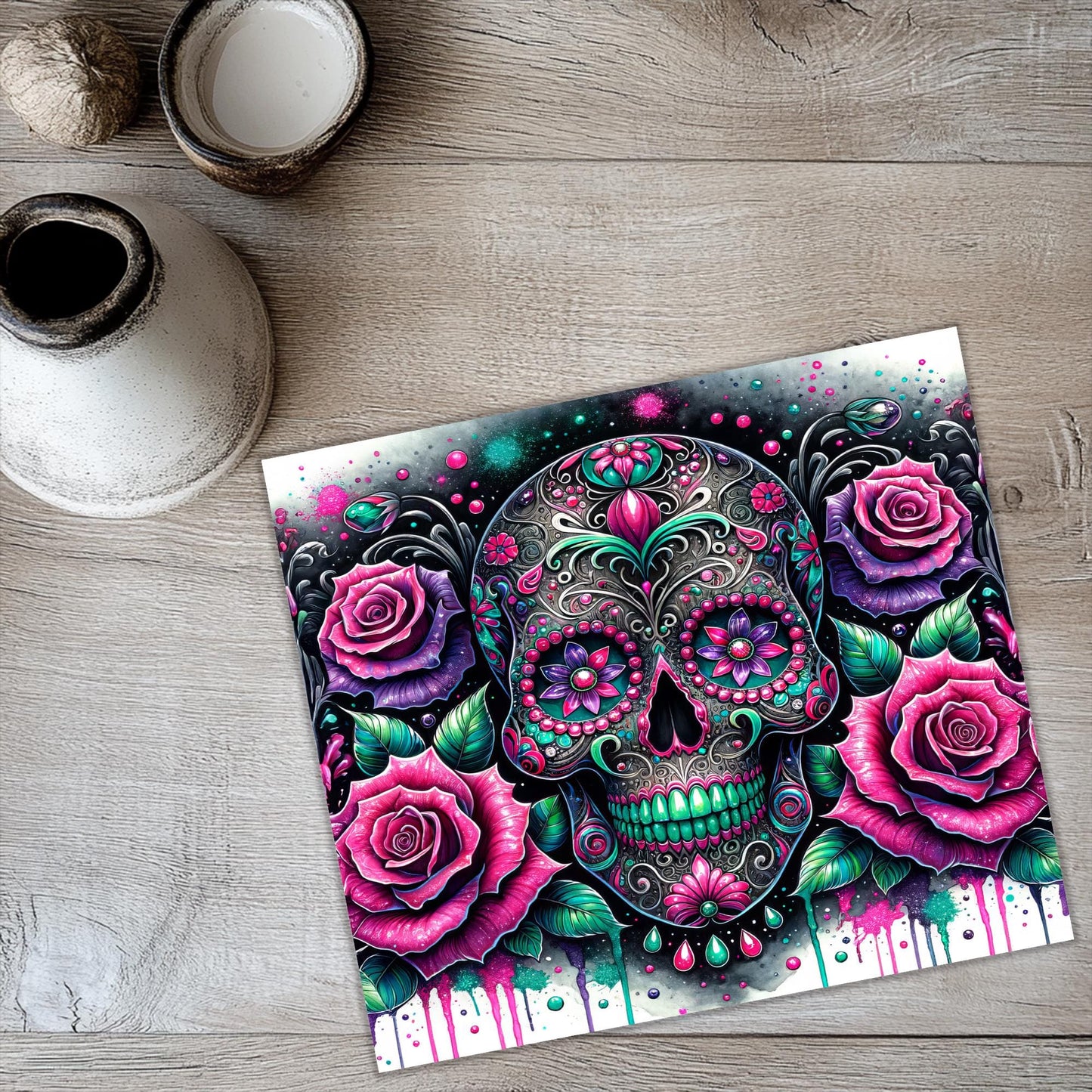 a picture of a skull with roses on it